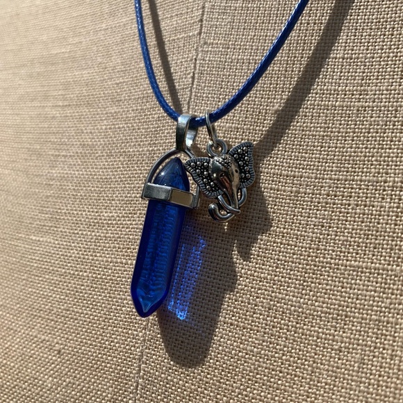 Handmade Cobalt Blue Resin Crystal Amulet Necklace & Elephant Charm - Picture 7 of 14